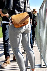 Skin tight jeans on fatty ass